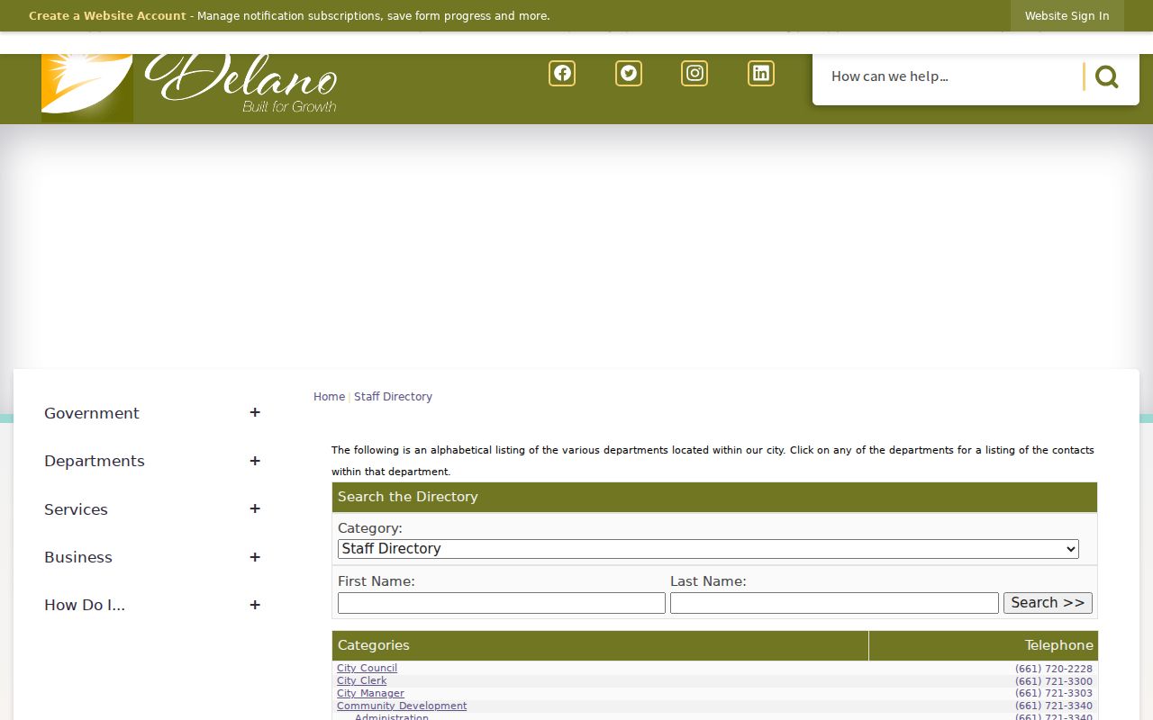 Delano people search city staff directory lookup