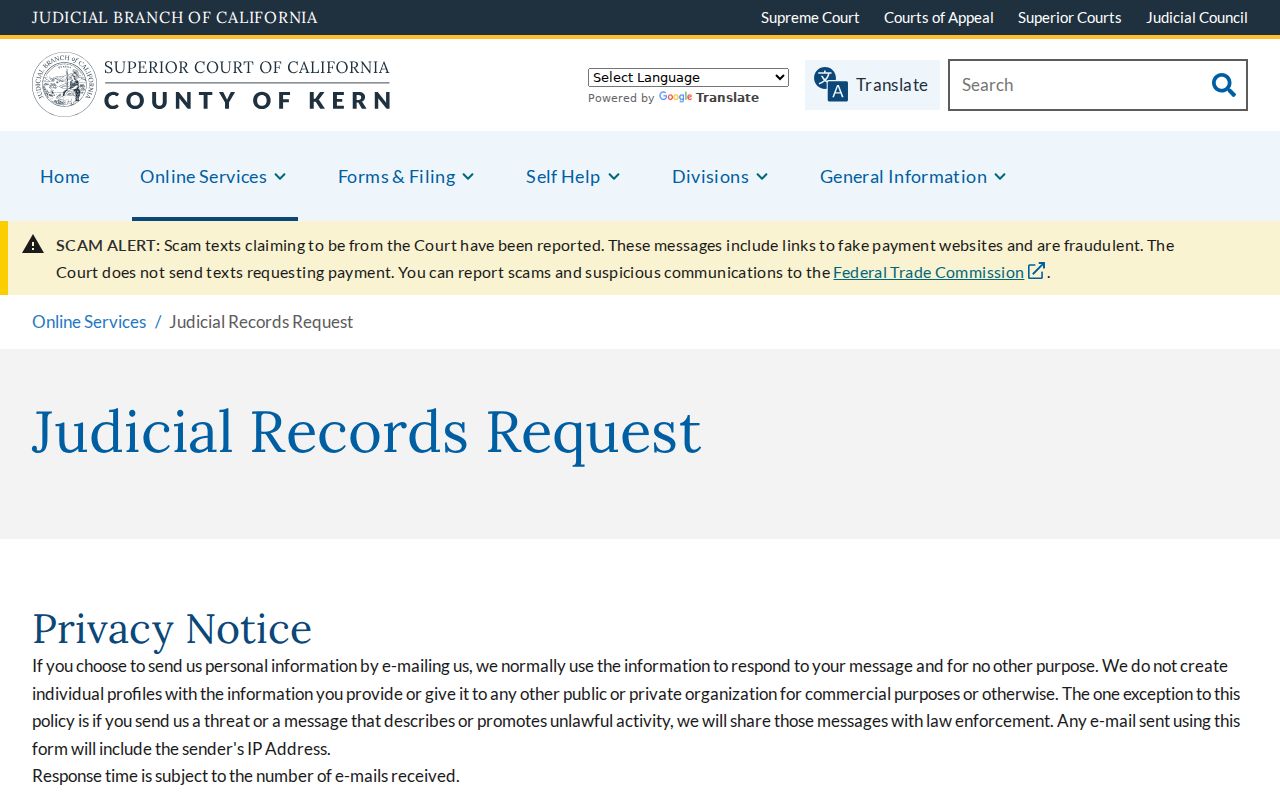 Delano public records Kern judicial records request form
